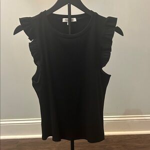Ribbed Black Ruffle Sleeve Top